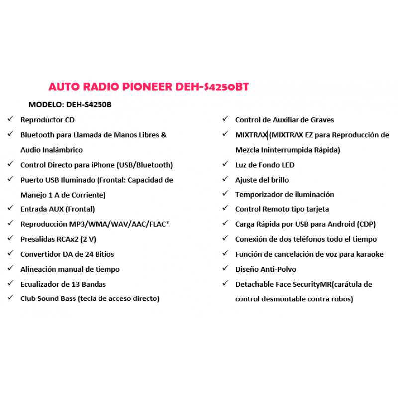 Radio Pioneer DEH-S4250BT, Reproductor CD